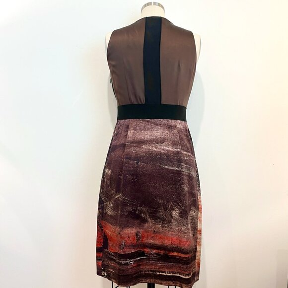 Alberta Ferretti | Silk Taffeta Cocktail Dress - Black & Red & Tan / Sz 6 - Picture 3 of 15